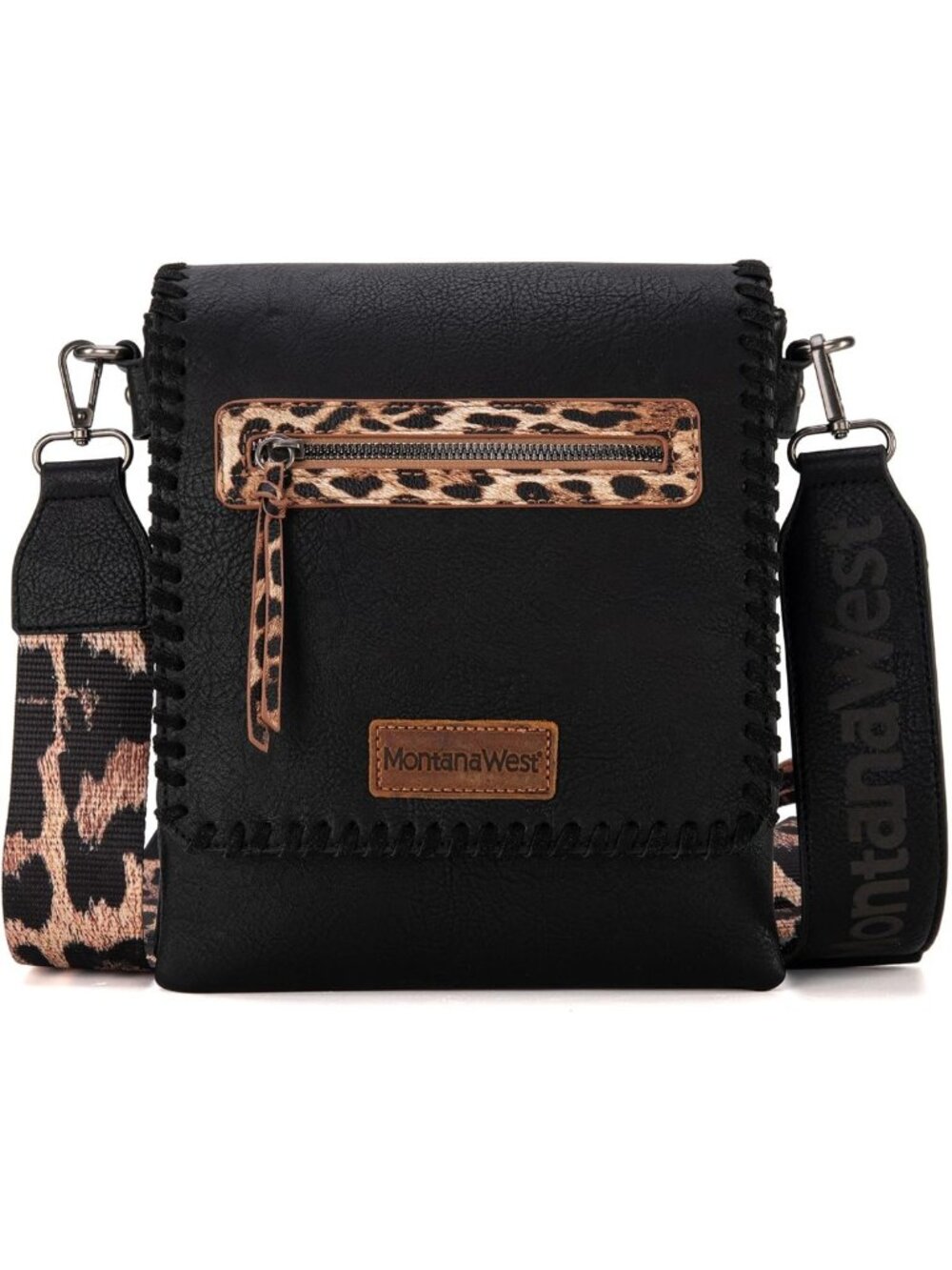 Stylish Western Crossbody Bag for Women, Dual Compartments & Leopard Print Strap